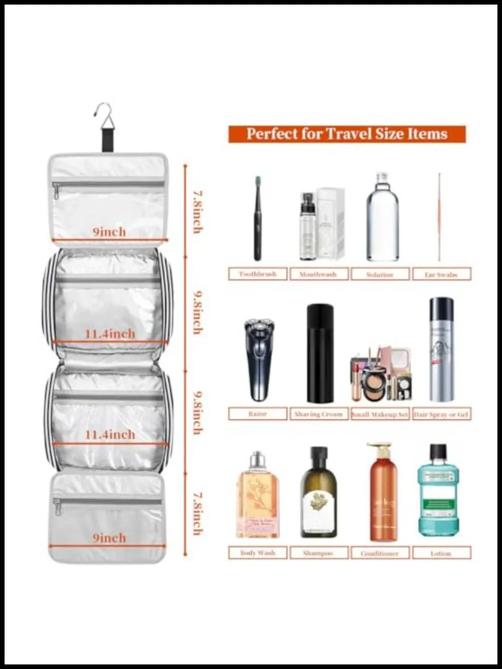 Large Capacity Hanging Travel Toiletry Bag with 4 Compartments & Hook